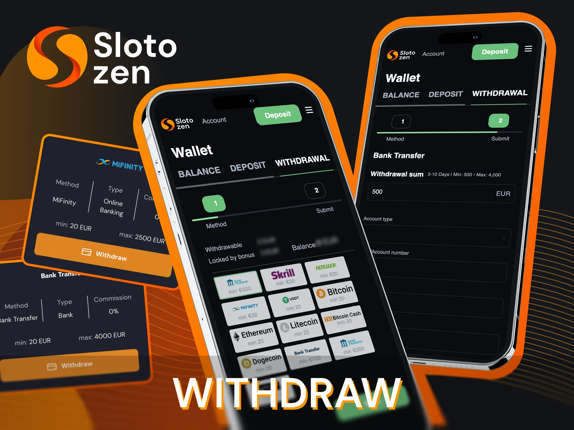 Withdraw your winnings in the Slotozen online casino app.