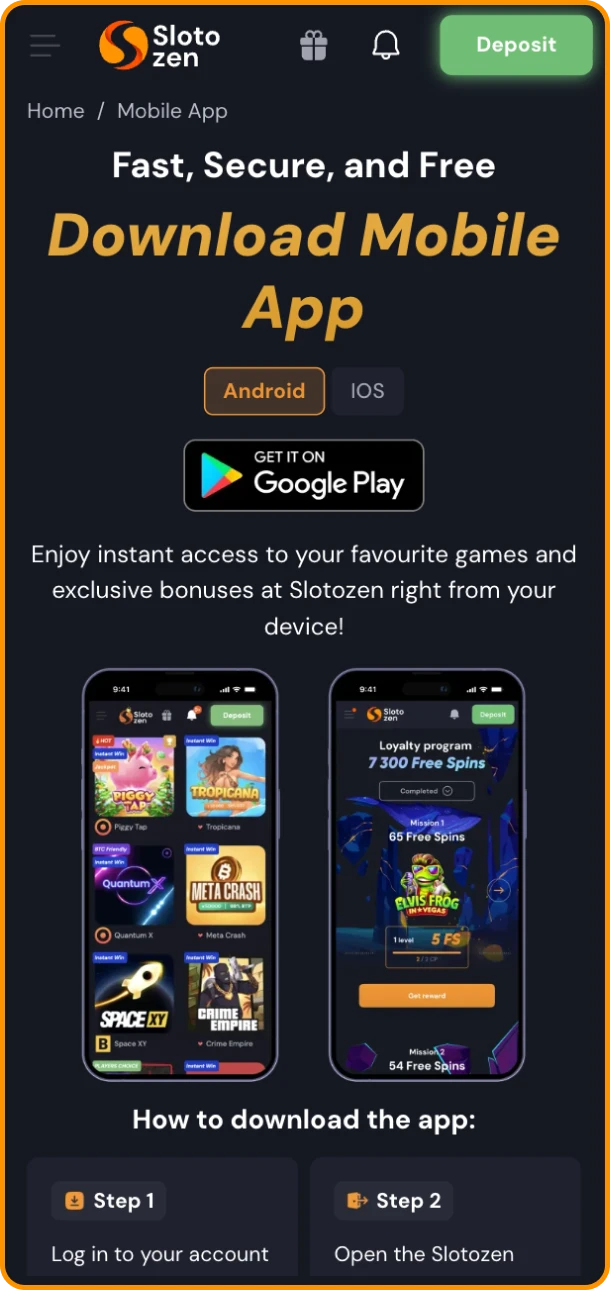 Find out how to install the Slotozen online casino app on Android.
