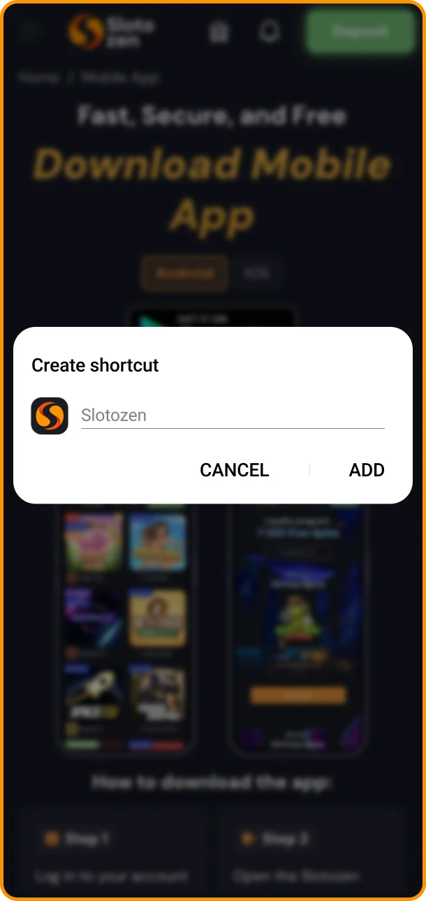 You can choose a name for the Slotozen online casino app icon on Android.