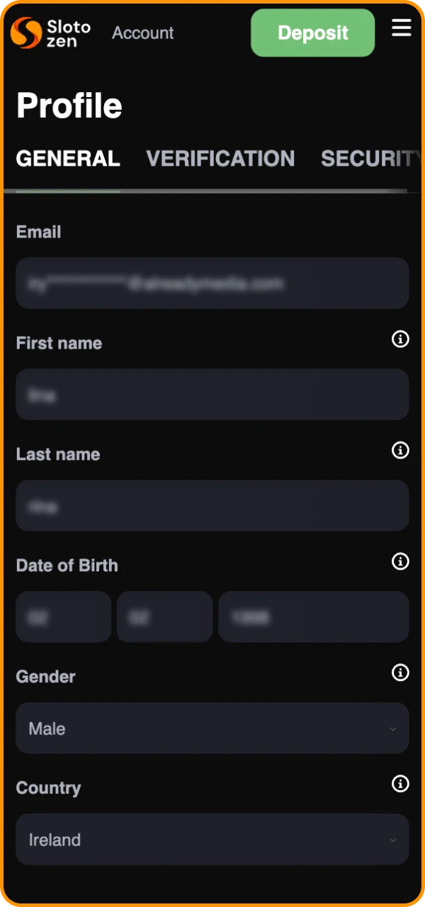 Change your information in your personal account at Slotozen online casino.