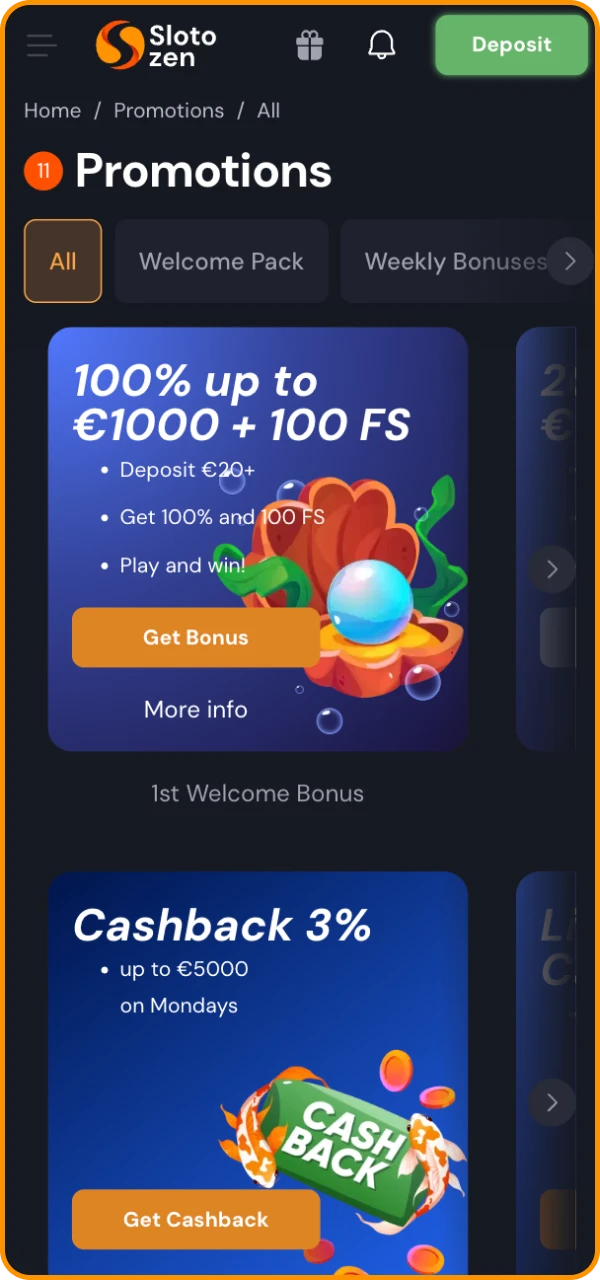 Get your bonuses at Slotozen online casino.