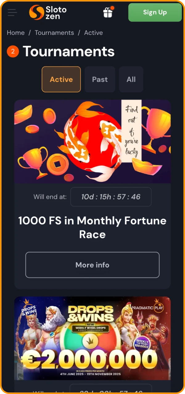 Join tournaments at Slotozen online casino.