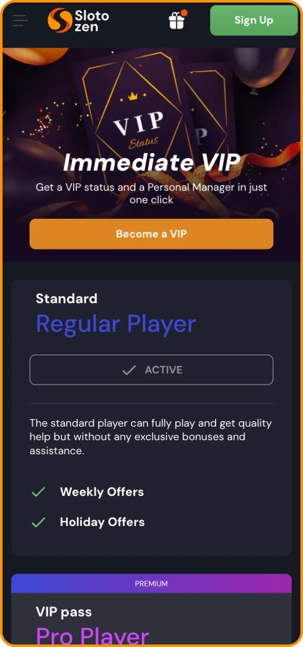 Become a VIP club member at Slotozen online casino.