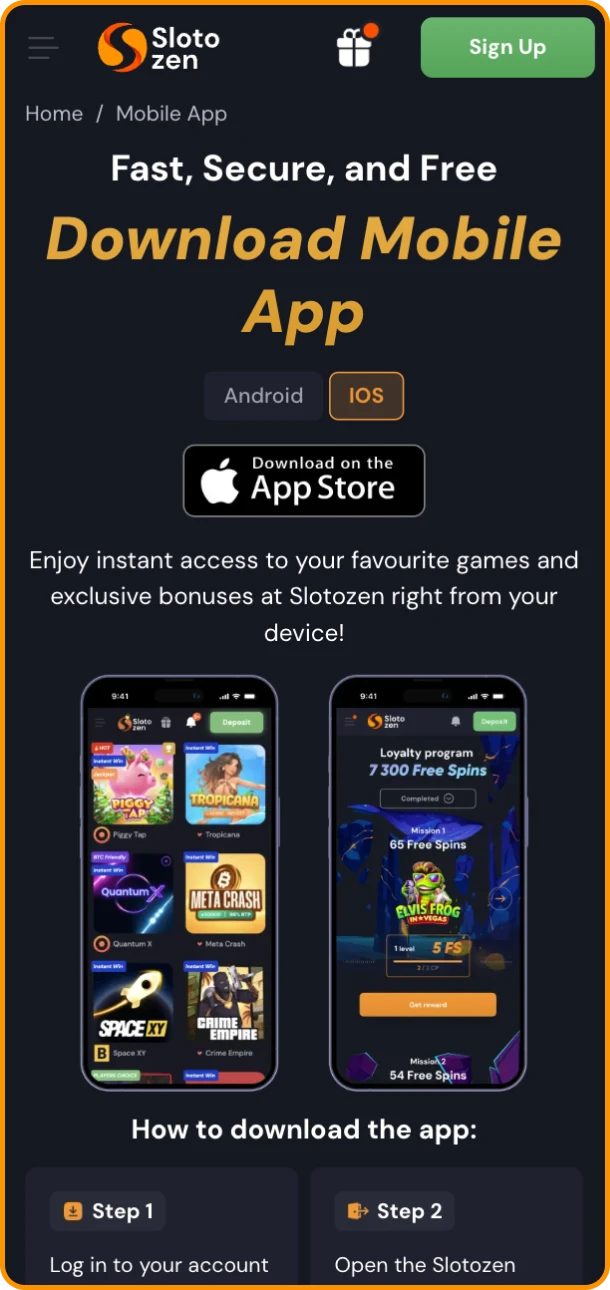 You can request a link to install the Slotozen online casino application from support.